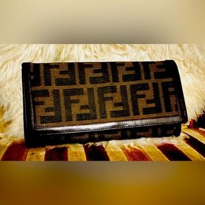 Vintage Fendi Zucca Brown Canvas Leather Wallet